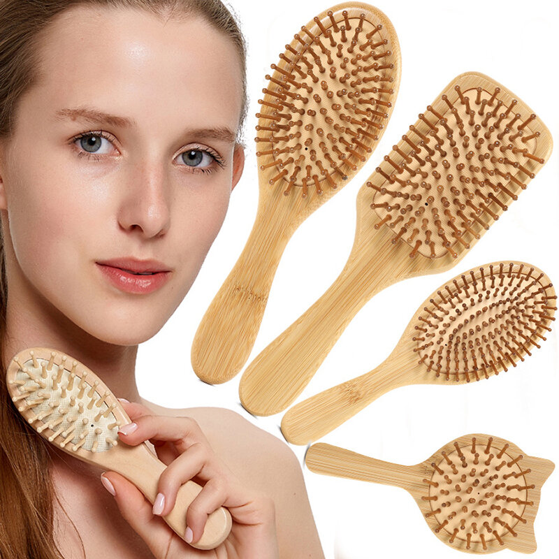 Bambus Holz Haar bürste Massage Kamm Kopfhaut Massage gerät für Haarwuchs anti statische Glättung bürste weichen Bart Baby bürste