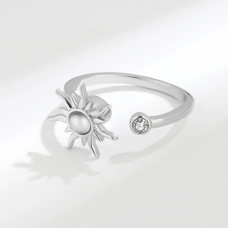 925 ze srebra wysokiej próby z cyrkonią słonecznika Spinner pierścienie dla kobiet regulowane anty stres pierścienie Fashion Party prezent 2022 nowa gorąca sprzedaż