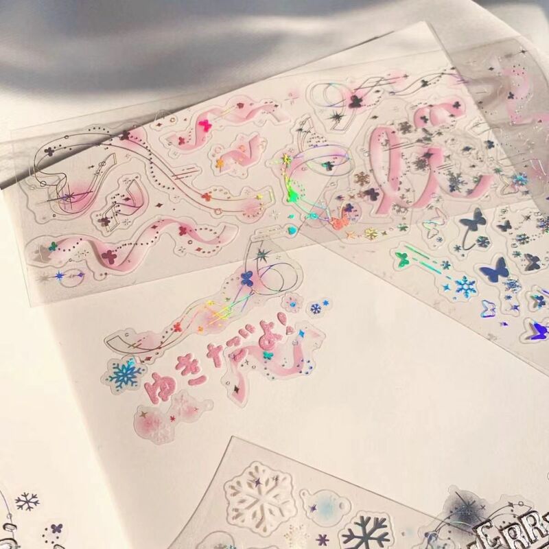Kleurrijke Lint Holografische Laser Stickers Diy Schrapen Kawaii Decoratieve Materialen Idol Kaart Album Deco Stickers Art Supplies