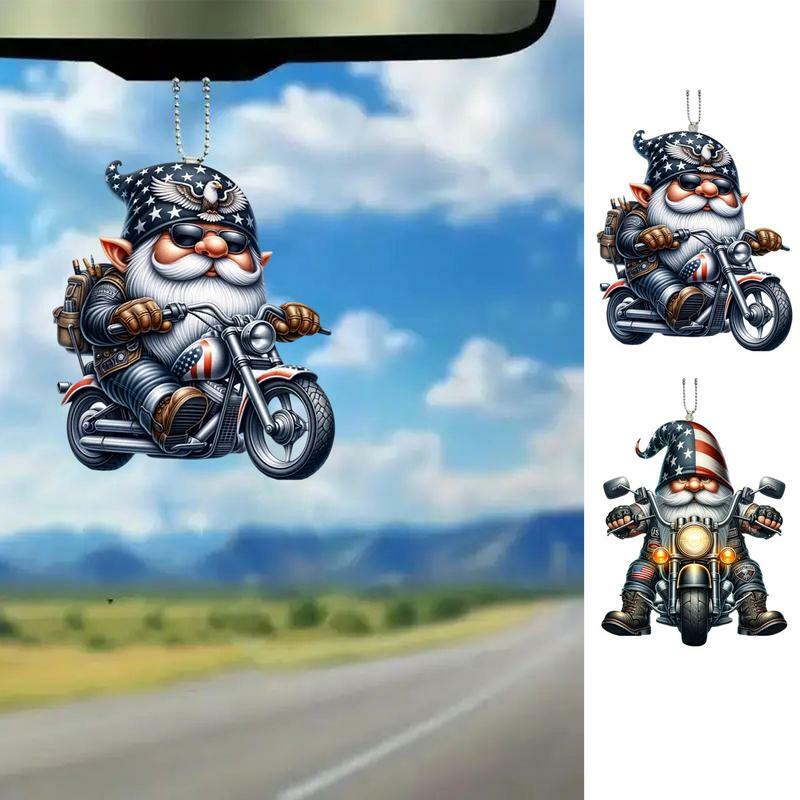 Lusterko samochodowe wieszak motocyklowy gnom akrylowy wisiorek charms dekoracja wsteczna krasnal figurka motocykla do ciężarówki SUV RV