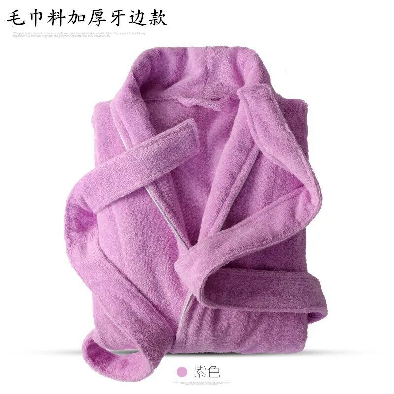 Bata de baño de algodón 100% para mujer y hombre, ropa de dormir larga de lana, color blanco, toalla lisa, color azul