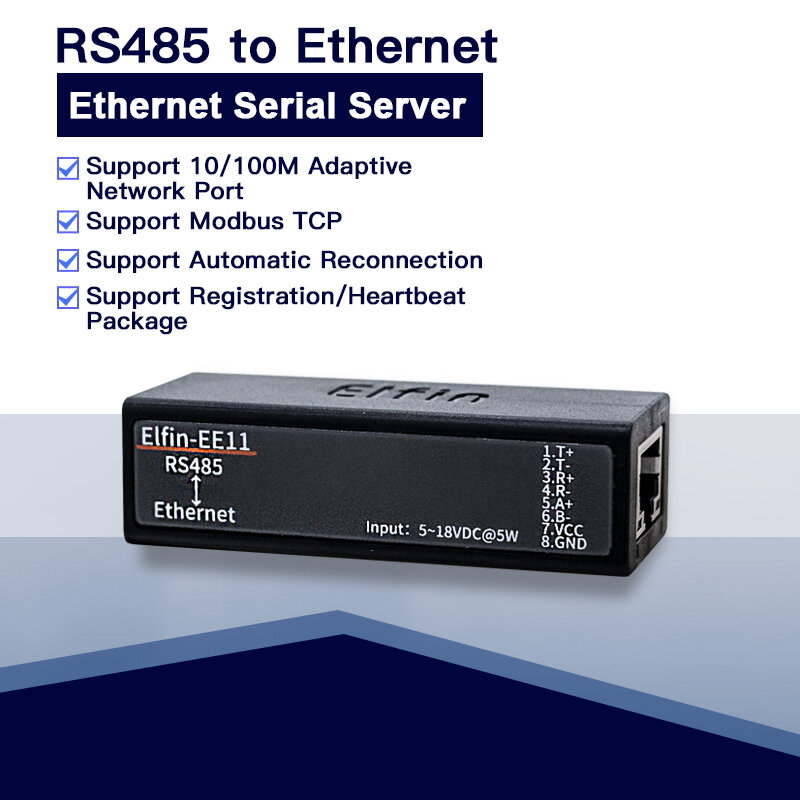 Port série RS485 au convertisseur de données d'IOT de serveur de périphérique Ethernet, prise en charge Elfin-EE11 protocole EE11A TCP/IP Telnet Modbus TCP