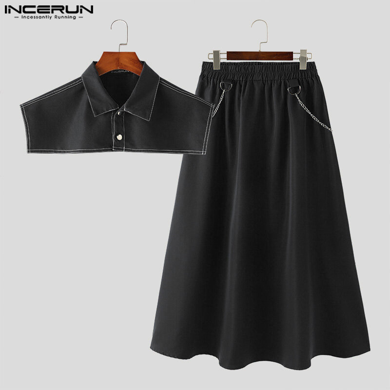 2024 Men Irregular Sets Solid Lapel Sleeveless Crop Vests & Skirts 2PCS Streetwear Personality Fashion Men Casual Suits INCERUN