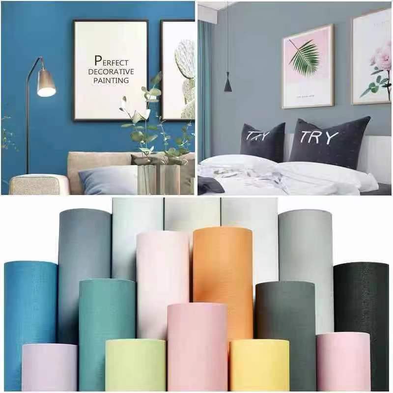 Macaron DIY wallpaper tebal dengan perekat, kertas kontak dekorasi furnitur asrama kamar tidur stiker vinil warna Solid