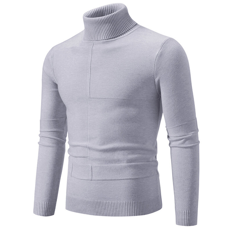 Blus dasar kaus polos leher tiruan pria, pakaian luar ramping pas badan Sweater modis lengan panjang atasan pulover hangat musim dingin