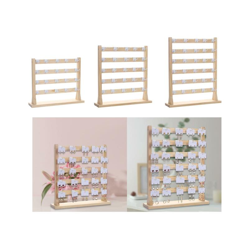 Wooden Earrings Display Stand Removable Hooks Necklace Jewelry Organizer for Earring Cards Pendants Bracelets Hair Accessories