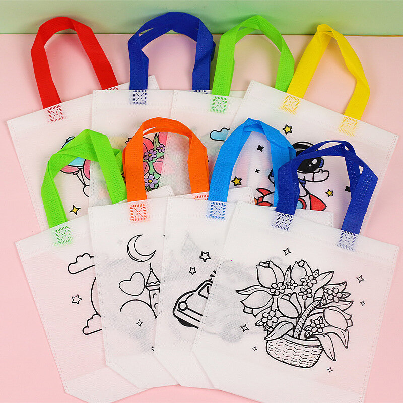 Sztuka i rękodzieło kolorowa worek z motywem Graffiti z kolorowymi markerami ręcznie malowany obraz plecione torby torba na zakupy dla dzieci