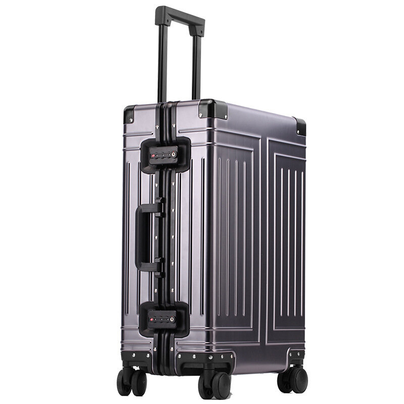 Całkowicie aluminiowa stop magnezu pokrowiec na wózek bagażowa metalowa luksusowa walizka podróżna hasło uniwersalna torba na pokład koła