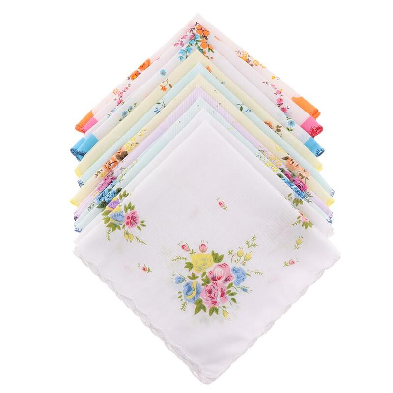 10x Women Printed Handkerchief Hanky Kerchiefs Square Assorted Colourful Flowers