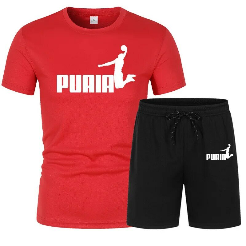 Футболка и шорты мужские с принтом, популярный Повседневный Модный комплект с футболкой с коротким рукавом, комплект для бега, летняя одежда