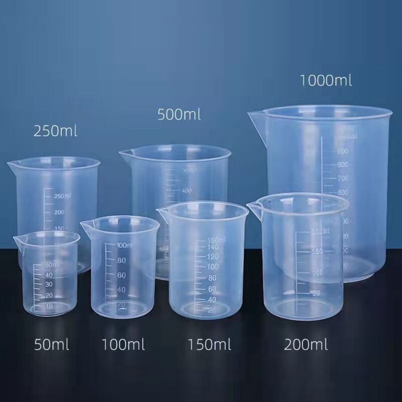 Copo de medição plástico da loja do chá do leite dos copos da boca da forma v do copo de medição da escala 50ml-1000ml transparente