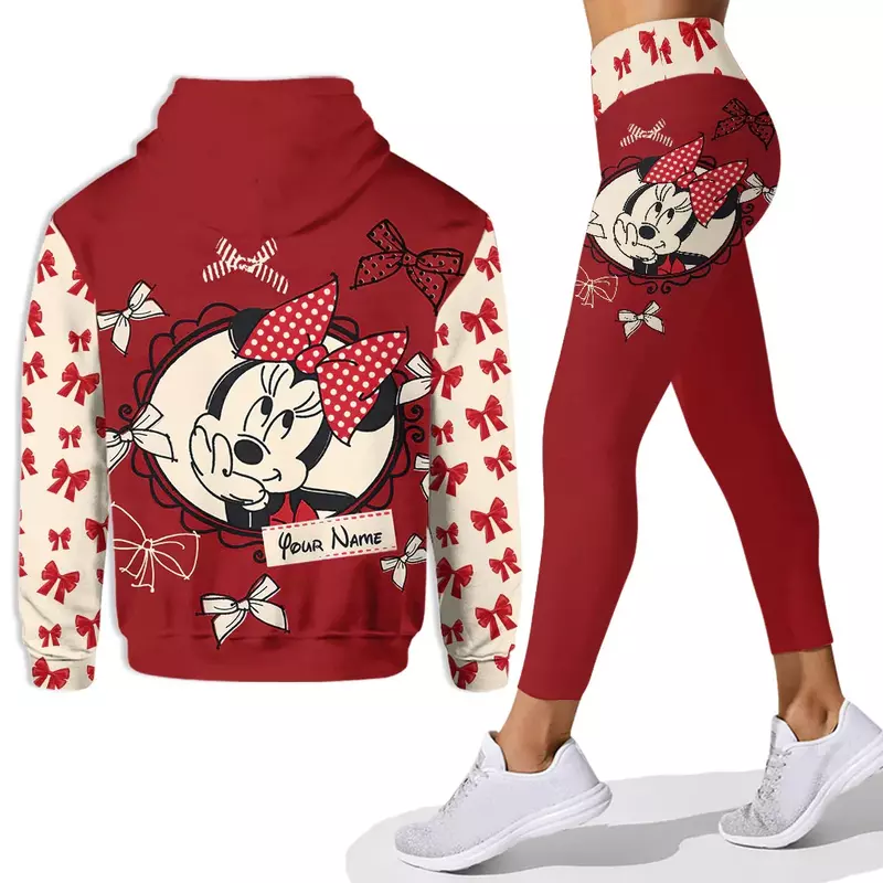 Personalized Disney Mickey Mouse Minnie 3D Women's Hoodie and Leggings Suit Minnie Yoga Pants Sweatpants Fashion Sports Suit Set