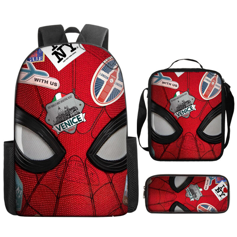Tas sekolah anak laki-laki perempuan Spiderman, tas ransel Marvel Superhero 16 inci, tas sekolah buku dasar anak laki-laki dan perempuan 3 buah/set
