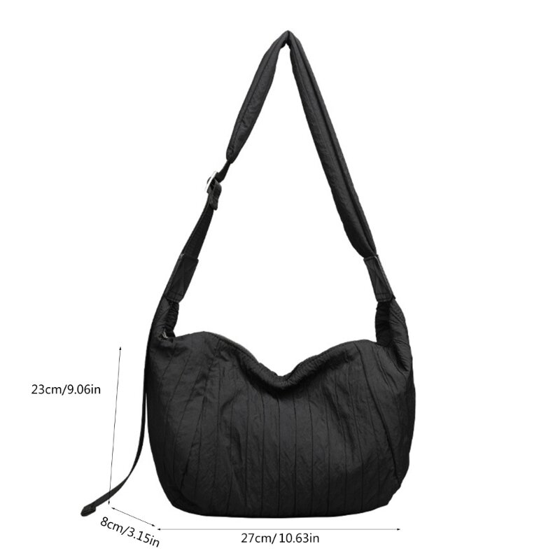 Women Casual Large Capacity Pleated Canvas Shoulder Bag Zippered Crossbody Bag E74B