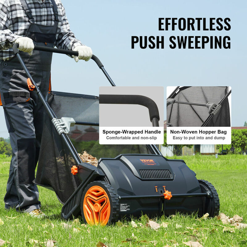 Lawn Sweeper Push Leaf Grass Collector 21" 3.5 Cu. Ft. Capacity Adjustable