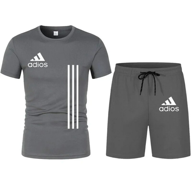 Мужская футболка и фитнес-оборудование с коротким рукавом, роскошная спортивная одежда, повседневная мода, лето, 2 предмета