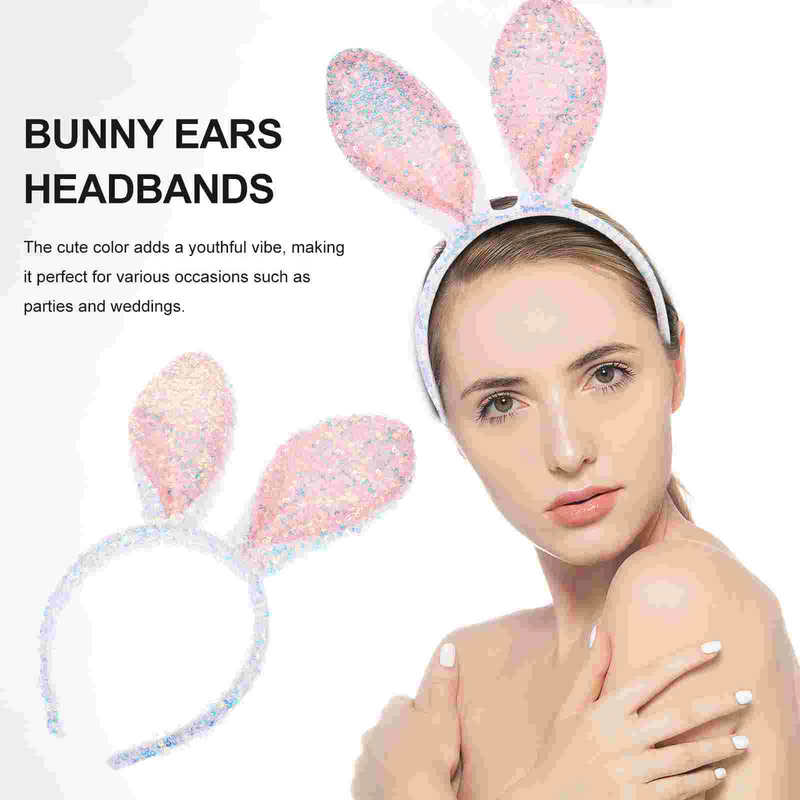 Diadema de orejas de conejo de pascua, diadema de oreja de conejo de lentejuelas, accesorio para el cabello de fiesta