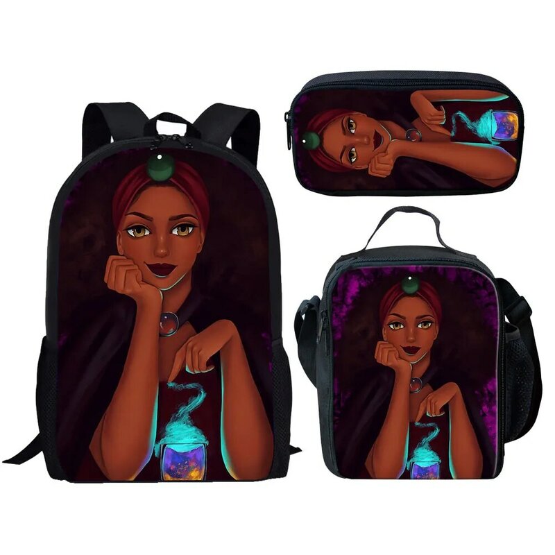 클래식 패션 트렌디 재밌는 아프리카 소녀, 학생 학교 가방, 노트북 데이팩, 배낭 점심 가방, 연필 케이스, 3D 인쇄, 세트당 3 개