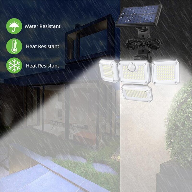 Lampe solaire LED à 4 têtes réglables, 1 pièce, éclairage à large faisceau, idéal pour un jardin, une cour ou la rue