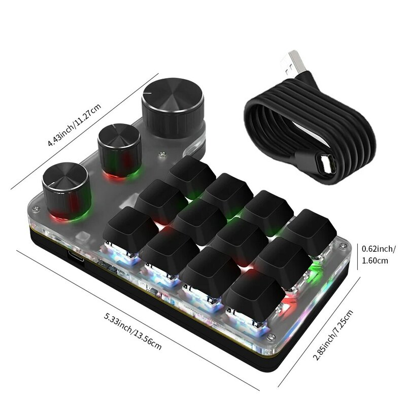 Ammtoo-teclado personalizado Macro de programación, dispositivo mecánico con 3 perillas, RGB, 18 caracteres, una tecla, pasta de copia de contraseña, Hotswap, 12 teclas