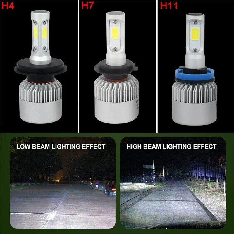 LED車のヘッドライト用電球,防水IP68,12V,6000K,2個,h4 h7 h11