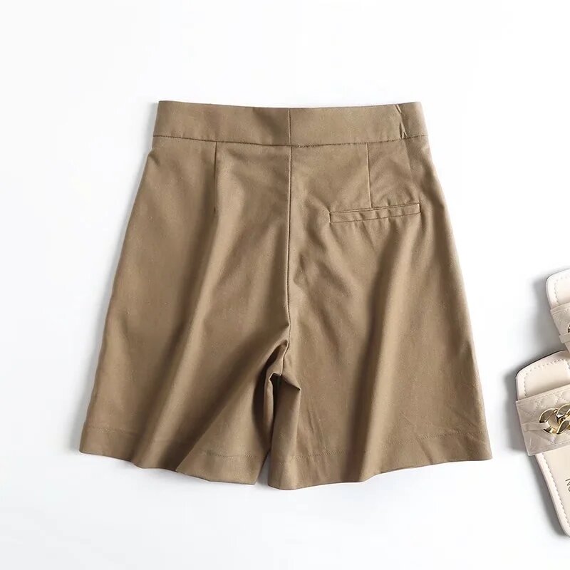 Pantalones cortos de lino y algodón para mujer, Bermudas rectas de cintura alta, informales, estilo Indie Folk de Inglaterra, Vintage