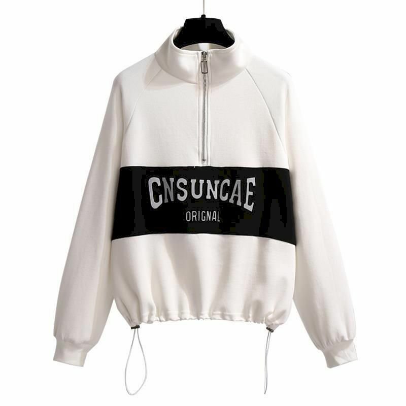 Spring Autumn Chic Pullovers Women Fashion Stand-up Collar Sweatshirts Half Zipper Casual Loose Jackets Womens Long Sleeve Tops