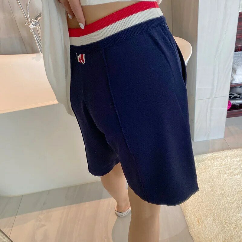 High Quality Summer 2023 New TB College Wind Ice Knit Stripe Contrast Casual Versatile Shorts INS Super Hot Internet Celebrity