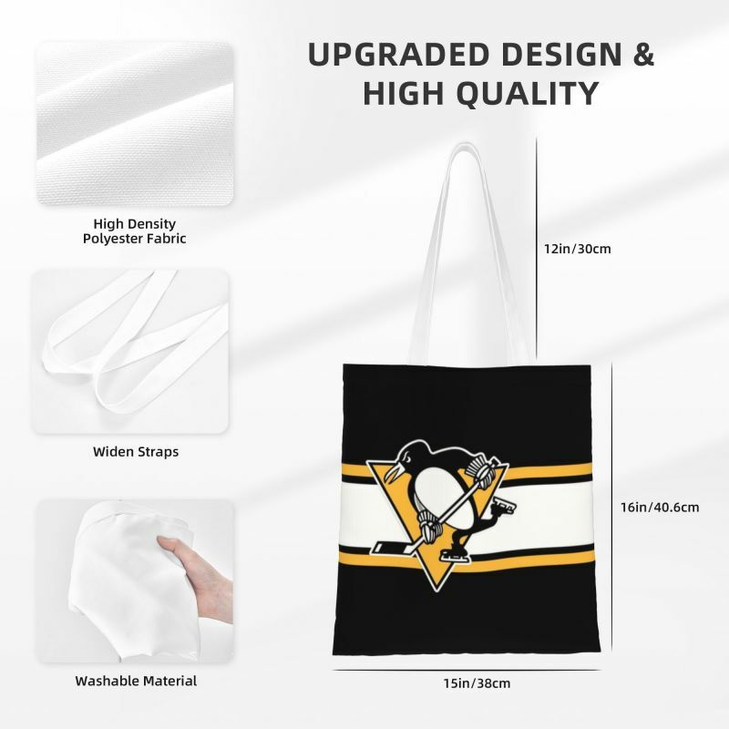 Многоразовая холщовая женская сумка-тоут для хоккея и пингвинов, Спортивная прочная сумка для покупок для продуктовых соревнований