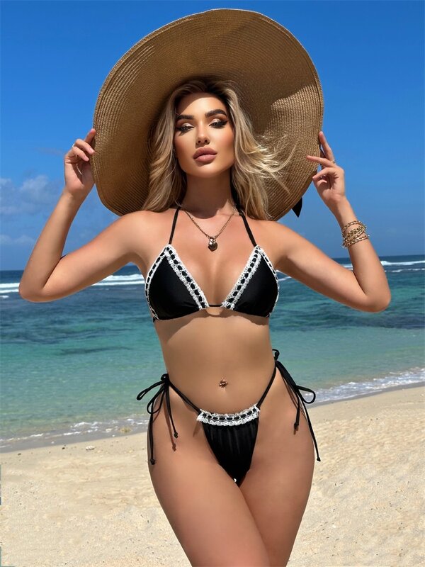 Costume da bagno Bikini da donna 2 pezzi intimo + reggiseno superiore bianco nero Summer Beach Holiday Sexy Casual Daily Hot Girl Streetwear