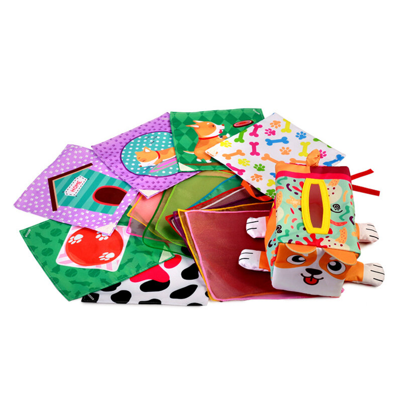 Pudełko na chusteczki dla niemowląt zabawki sensoryczne dla niemowląt miękkie zabawki sensoryczne Montessori dla niemowląt ciągnij wzdłuż aktywności zabawki ciągnij zabawki