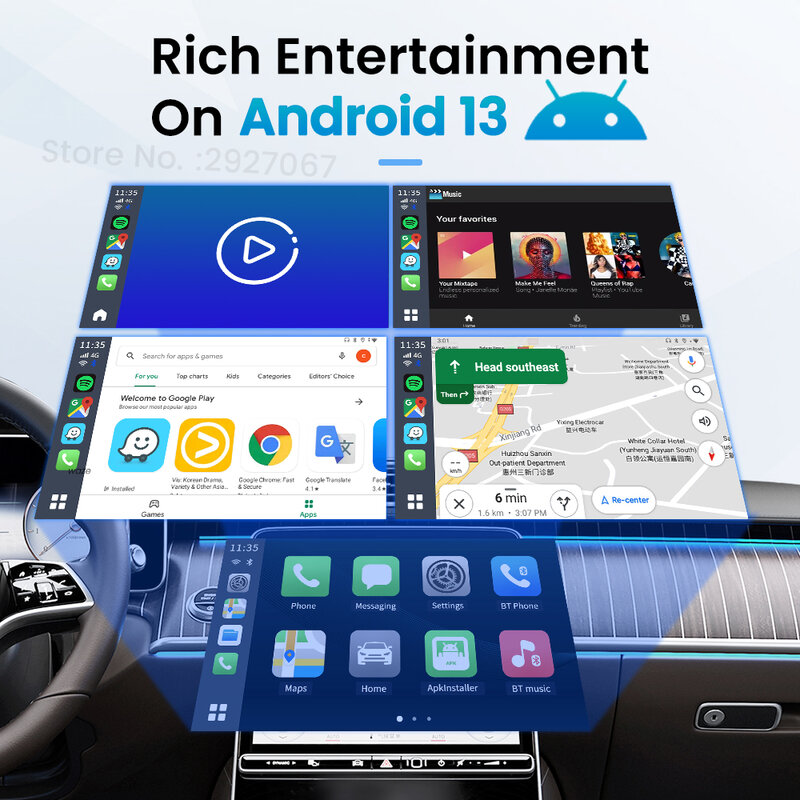 SM6225 CarlinKit CarPlay Ai Android 13, kotak TV Box dengan Output HDMI, kotak Streaming Video otomatis Android untuk mobil OEM