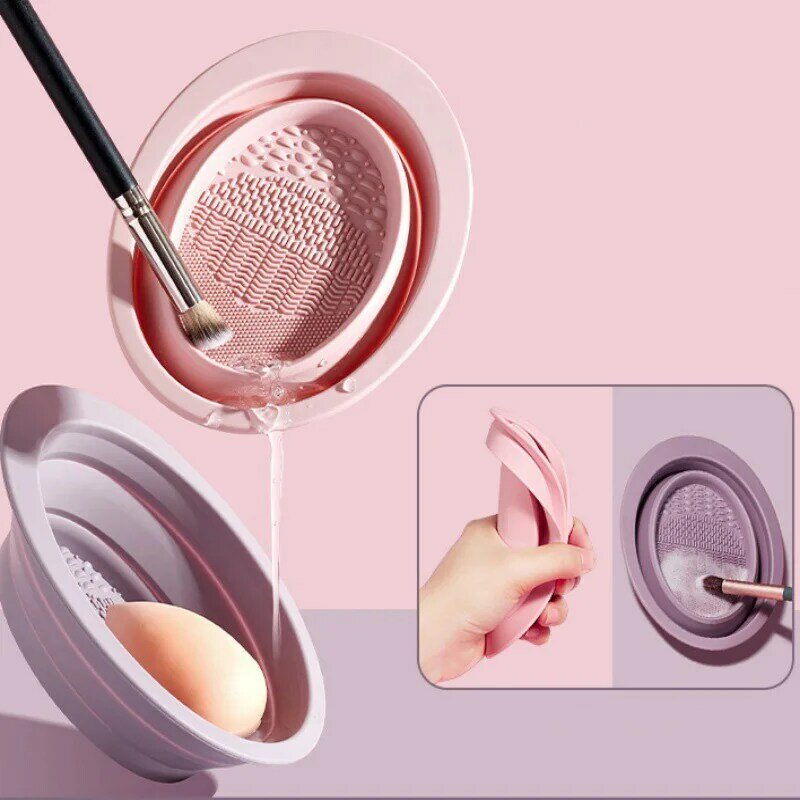 Pędzel do makijażu urządzenia do oczyszczania składany miseczka silikonowa jajko kosmetyczne środek czyszczący Puff z gąbką mycia przenośna mata do ucho kota kosmetyków