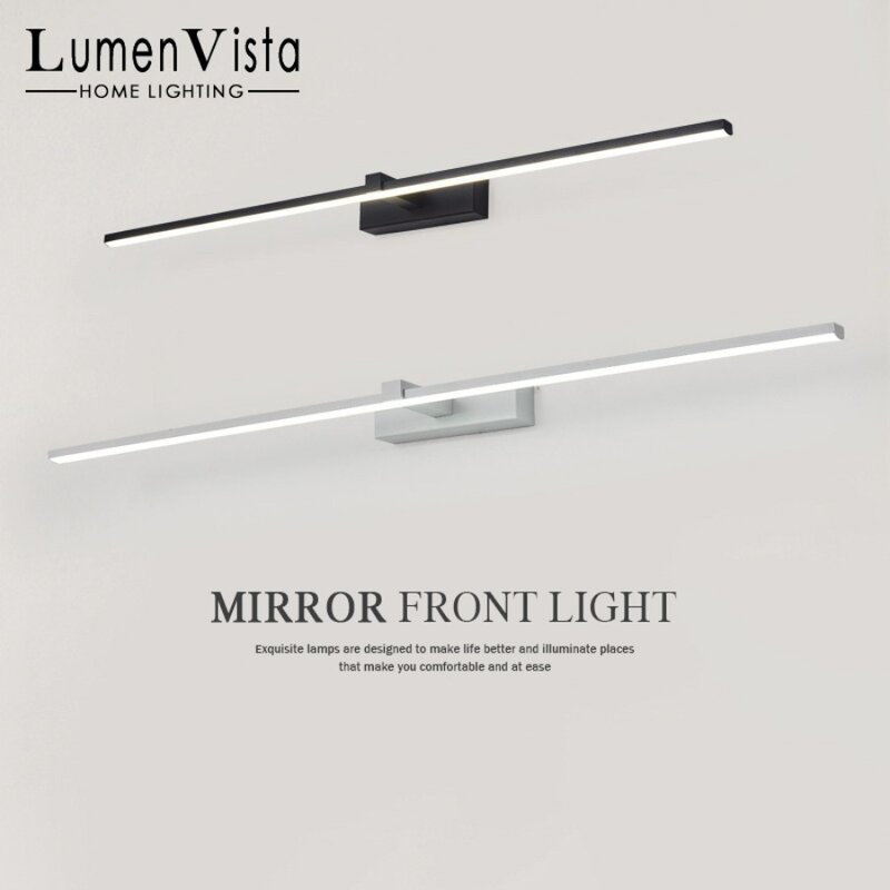 ที่ทันสมัย lampu cermin LED ห้องน้ำอะลูมินัมอัลลอยไฟติดผนังกันน้ำสีดำสีขาวบาร์ lampu penerangan rumah ในร่มที่เรียบง่าย