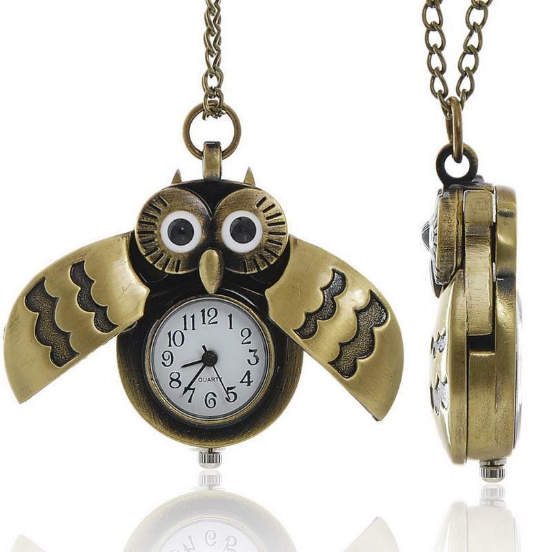 Бронзовые мини-брелоки сова, кварцевые карманные часы с животными, мужские веера, сувенирные подарки с цепочкой на шею 80 см, подарочные часы