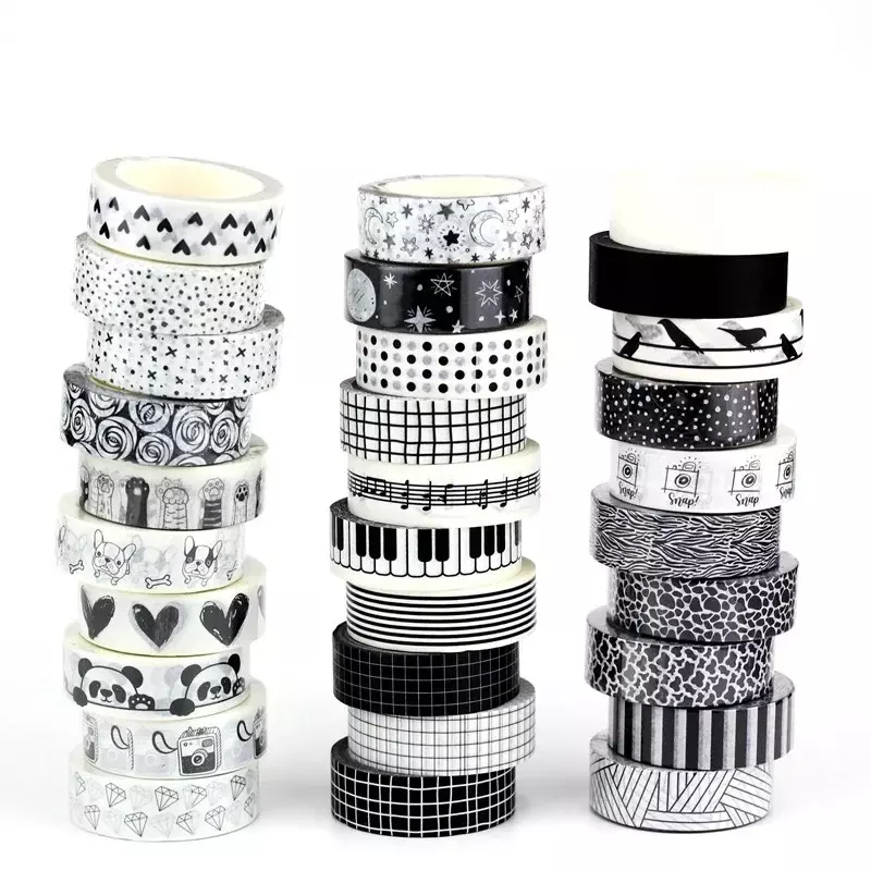 Juego de cintas Washi japonesas decorativas en blanco y negro, cinta adhesiva de Luna para diario DIY, papelería linda, 10M, nuevo, 1 unidad
