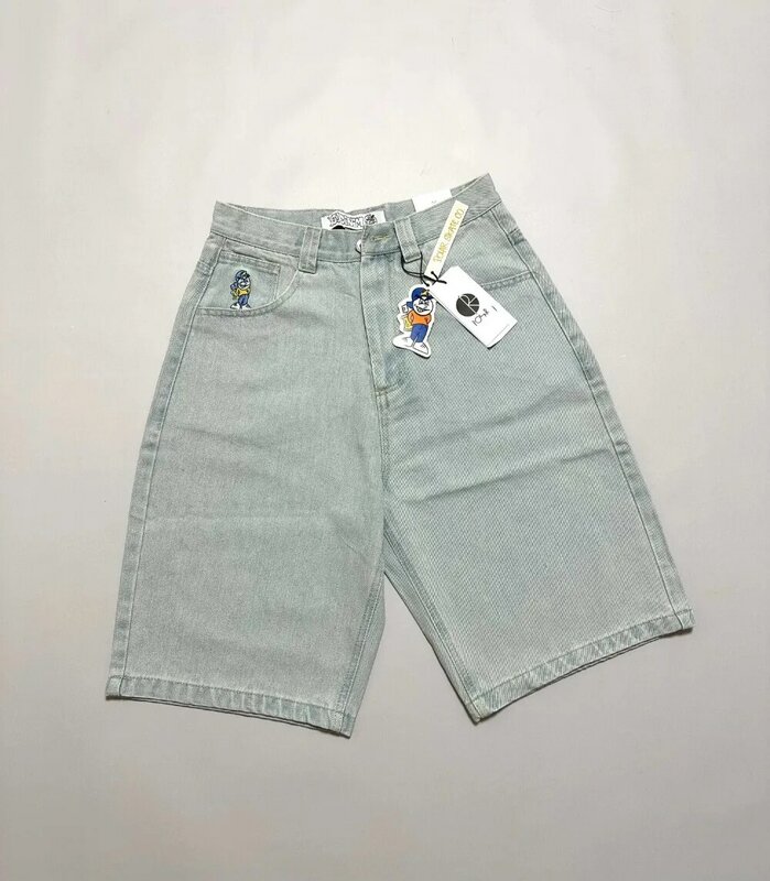 Calças largas de cintura alta para mulheres, jeans curtos bordados vilões, roupa de rua Harajuku, jeans Y2K Polar Big Boy, nova moda