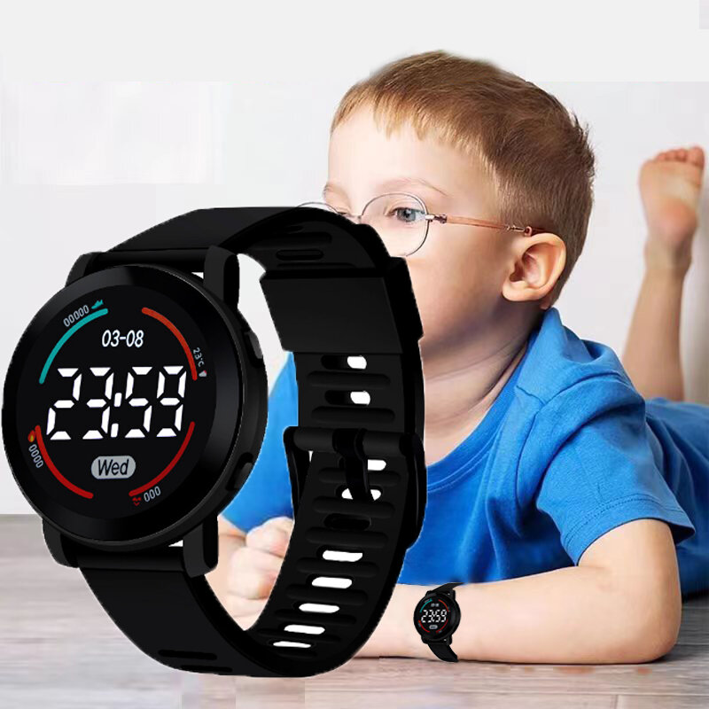 Montre de sport étanche pour enfants, montre-bracelet électronique numérique LED pour garçons, bracelet en silicone