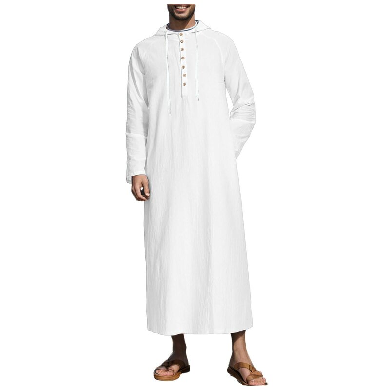 2024 Islam New Men Solid Muslim abaya Hoodies Robe Saudi Arab Long Sleeve Kaftan Summer Long Jubba Thobe for Men qamis homme