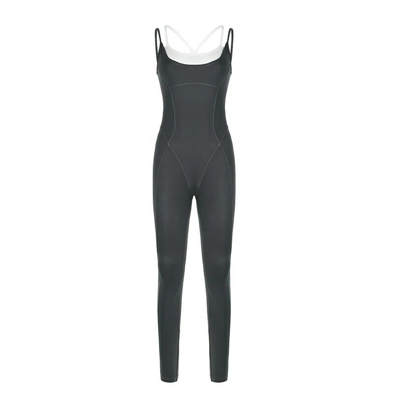 BIIKPIIK-mono deportivo ajustado para mujer, ropa informal de color gris falso, 2 piezas, moldeador de cuerpo, para Fitness y Yoga, otoño