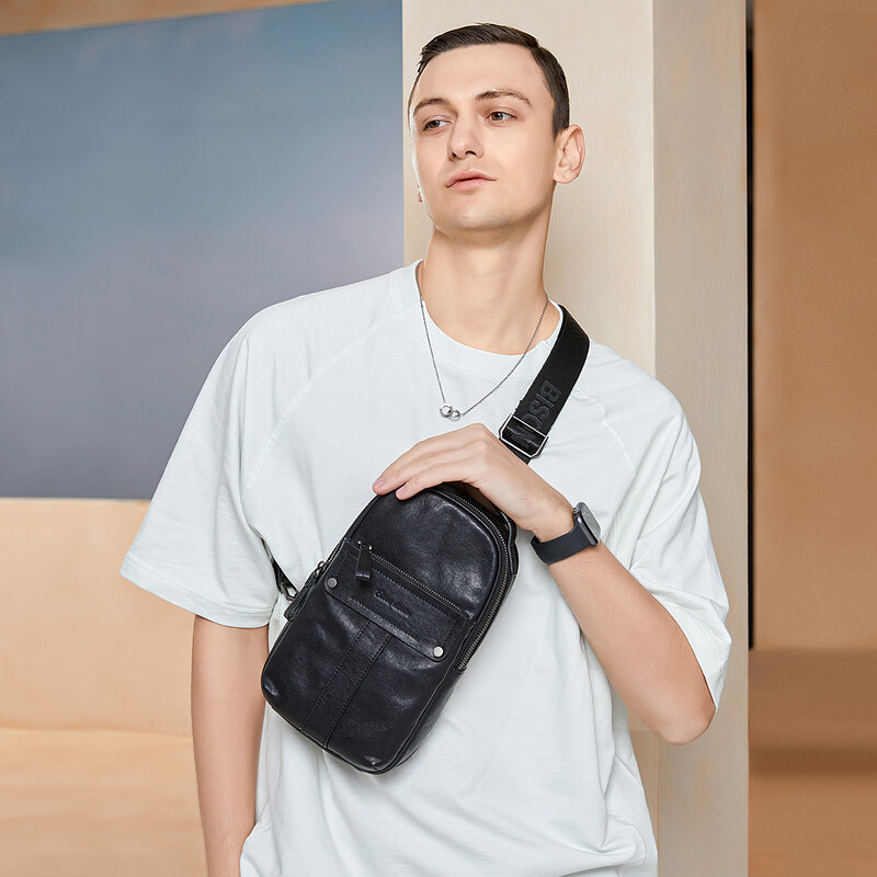 BISON DENIM новая дизайнерская нагрудная сумка из воловьей кожи, винтажная модная мужская деловая сумка через плечо, Повседневная сумка через плечо