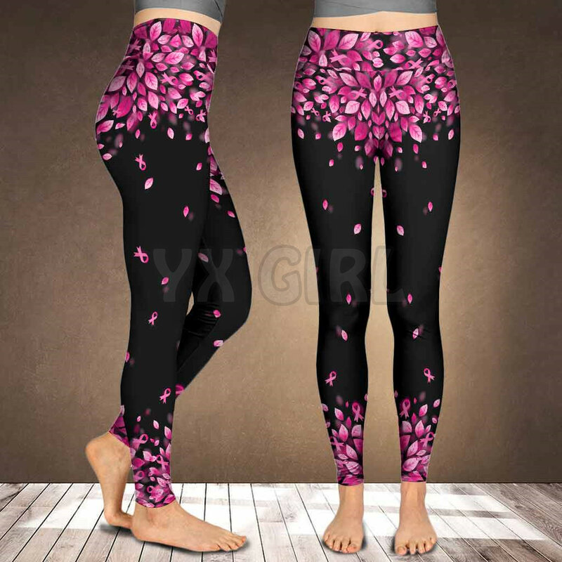 Fé esperança amor-câncer de mama consciência leggings 3d impresso leggings sexy elástico feminino leggings magros gótico yoga leggings