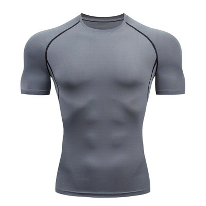 Camiseta de Compressão Apertada Elástica Respirável dos homens, Treinamento ao ar livre, Fitness, Ginásio, Corrida, Bat, Camisa