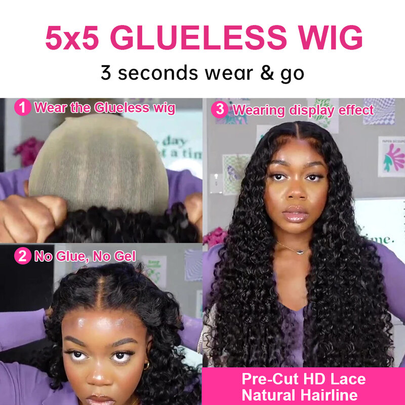 Perucas Glueless Lace Human Hair para mulheres, peruca frontal encaracolada, onda profunda, brasileira, transparente, solta, HD, 5x5, 13x6, 13x4, 28 ", 30"