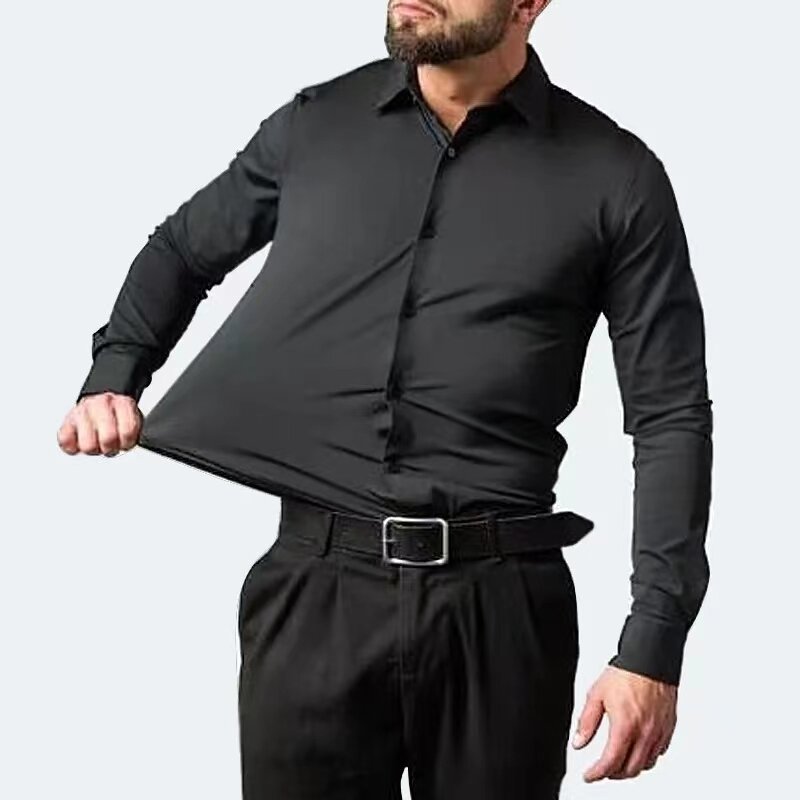 2024 neu im Frühjahr hochwertige Elastizität Männer Langarm Top-Qualität Satin Gesicht schlanke lässige Basis Shirt Social Business Shirts