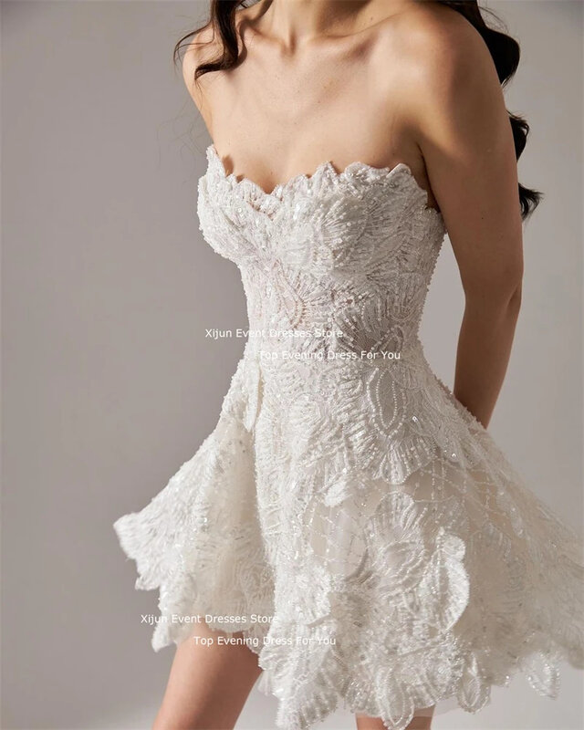 LISM 절묘한 반짝이 레이스 미니 웨딩 드레스, 섹시한 연인 A 라인 신부 가운, 럭셔리 신부 원피스