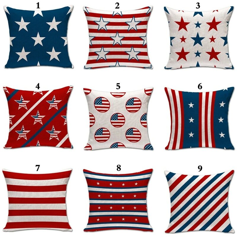 Home American Flag Stripes Print Cotton Linen Pillow Cover Car Seat Cushion Sofa Pillow Cover