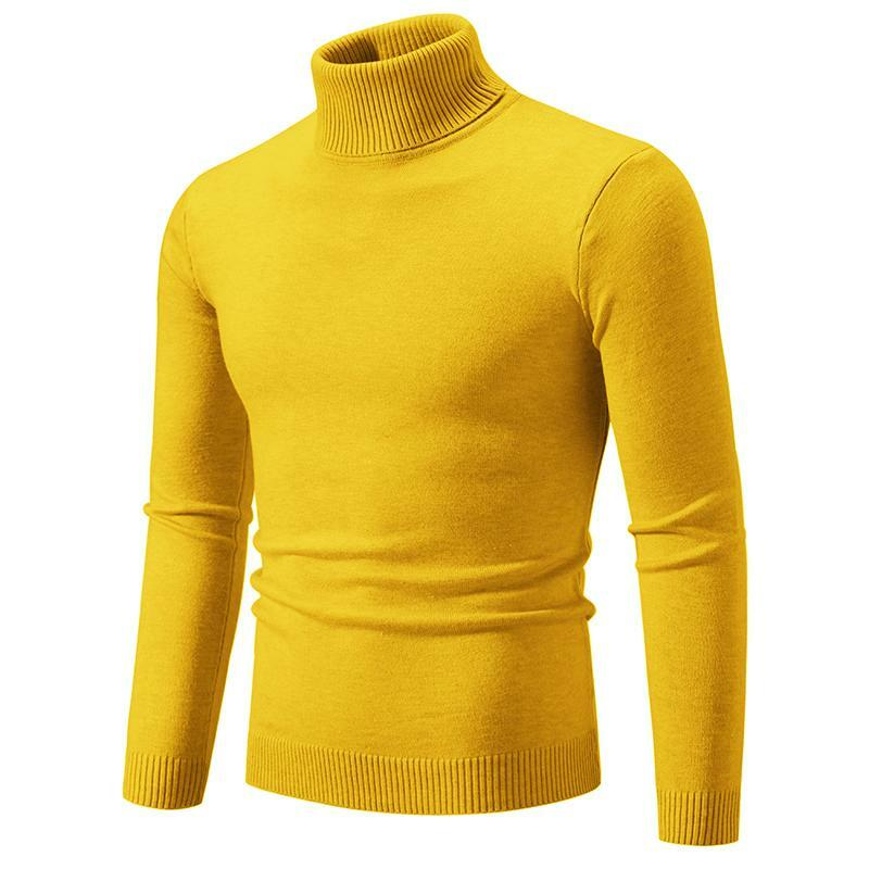 Suéteres de punto con parte inferior de cuello alto para hombre, suéteres de tendencia de Color sólido, ajuste Delgado, cálido, Otoño e Invierno