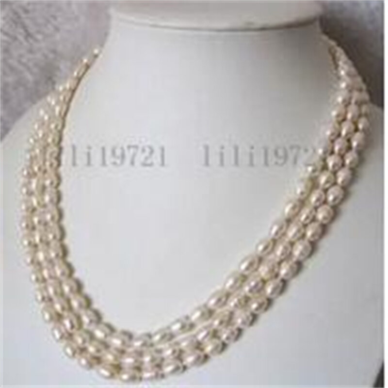 Long 58" 7-8mm White Rice Freshwater Cultured Pearl Necklace