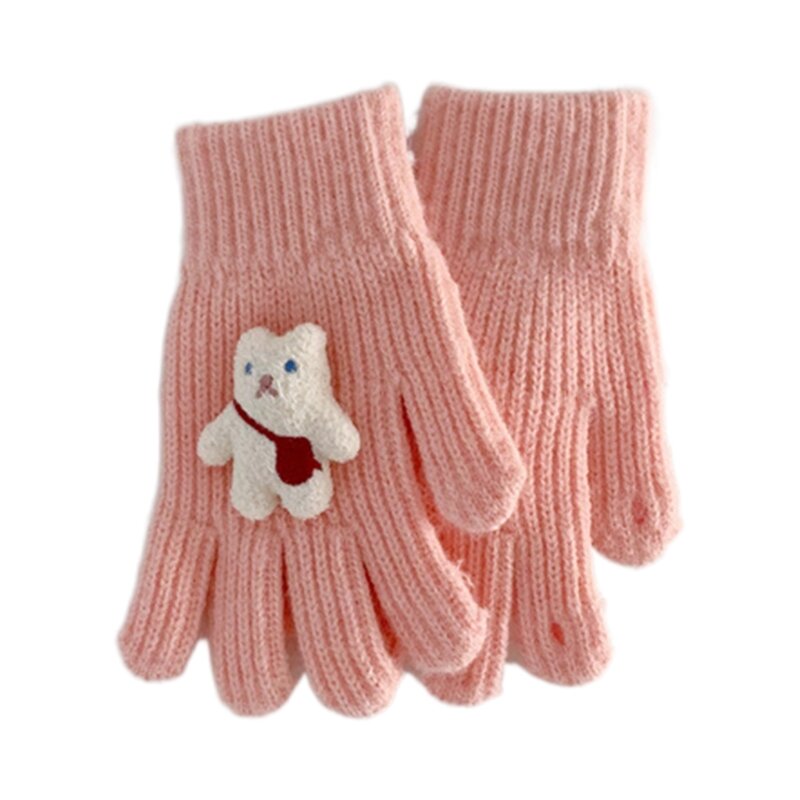 Luvas elásticas inverno tricotadas com dedos completos, mochila elegante desenho animado, luvas urso